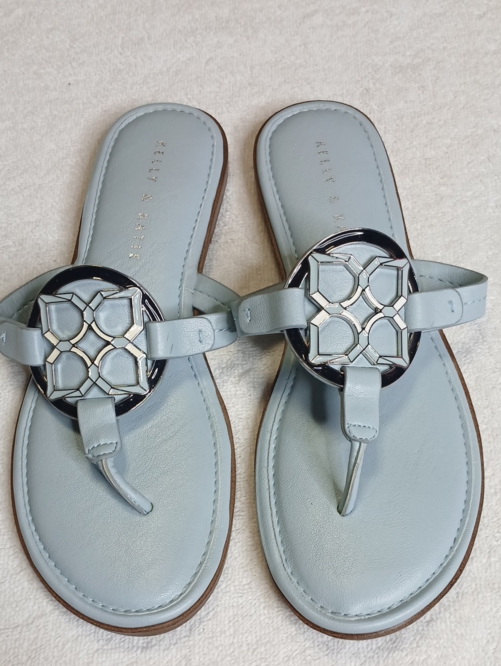 Kelly & Katie Pale Blue Thong Sandals with Geometric Medallion